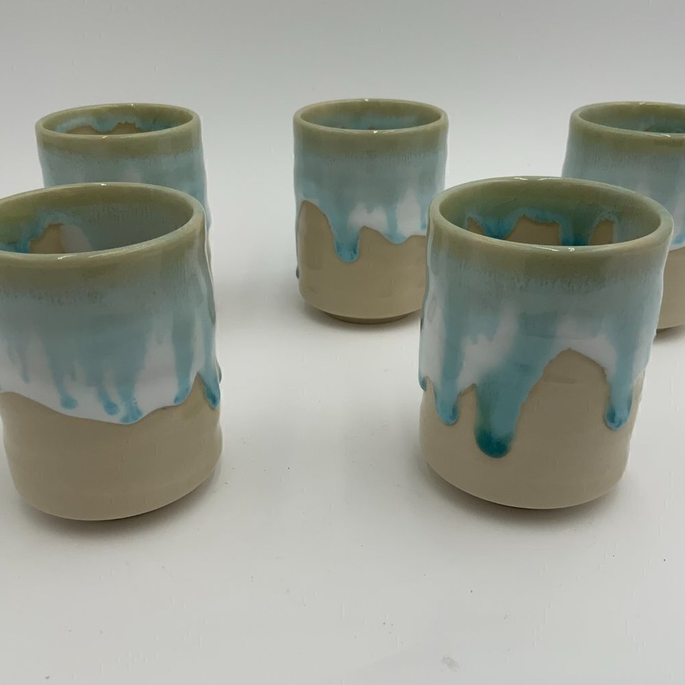 Set of 5 Mino Ware Japan Pottery Yunomi Chawan Teacups Frost White/Glacier Blue - Picture 8 of 12